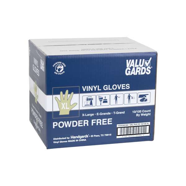 Valugards Valugards PF, Vinyl Disposable Gloves, Vinyl, Powder-Free, XL, 1000 PK, Clear 304340184